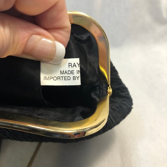 Black Rayon Clutch Bag with Gold Trim - Picture 4 of 6